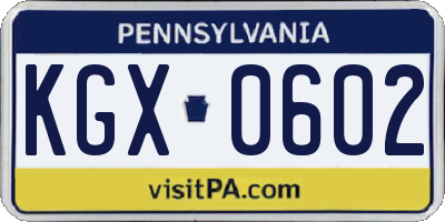 PA license plate KGX0602