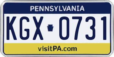 PA license plate KGX0731