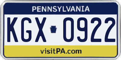 PA license plate KGX0922