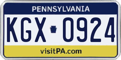PA license plate KGX0924