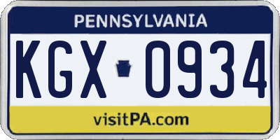 PA license plate KGX0934