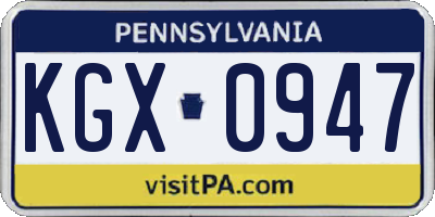 PA license plate KGX0947