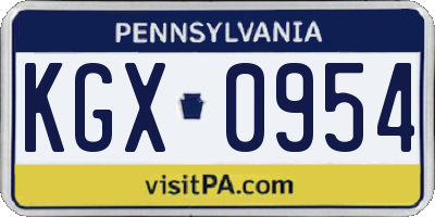 PA license plate KGX0954