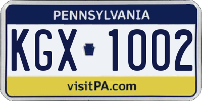 PA license plate KGX1002