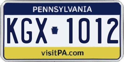 PA license plate KGX1012