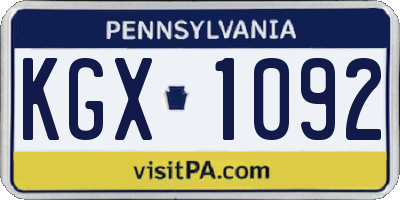 PA license plate KGX1092