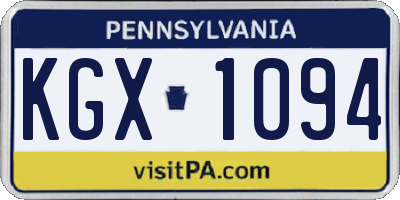 PA license plate KGX1094
