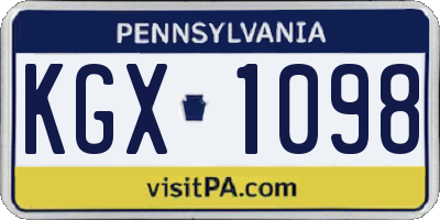PA license plate KGX1098