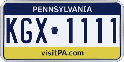 PA license plate KGX1111
