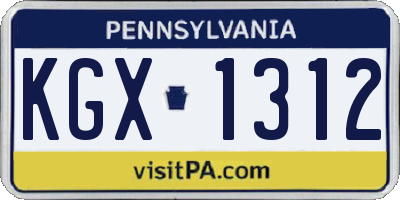 PA license plate KGX1312