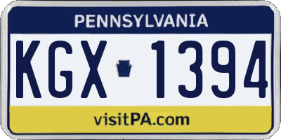 PA license plate KGX1394