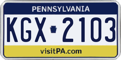 PA license plate KGX2103