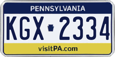 PA license plate KGX2334