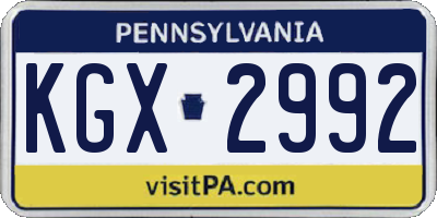 PA license plate KGX2992