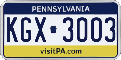 PA license plate KGX3003