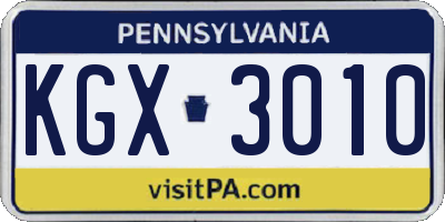 PA license plate KGX3010