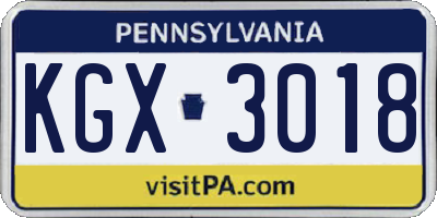 PA license plate KGX3018
