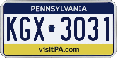 PA license plate KGX3031