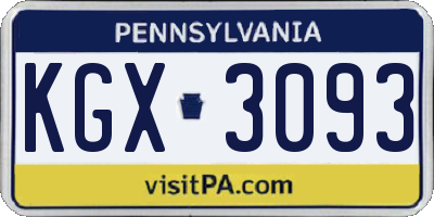 PA license plate KGX3093