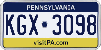 PA license plate KGX3098