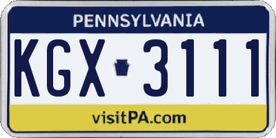 PA license plate KGX3111