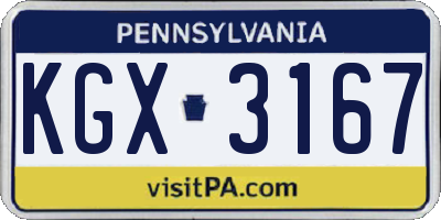 PA license plate KGX3167