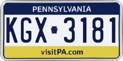 PA license plate KGX3181
