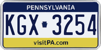 PA license plate KGX3254
