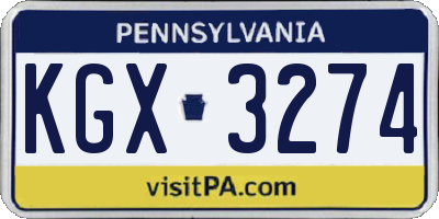 PA license plate KGX3274