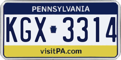 PA license plate KGX3314