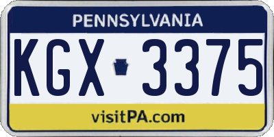 PA license plate KGX3375
