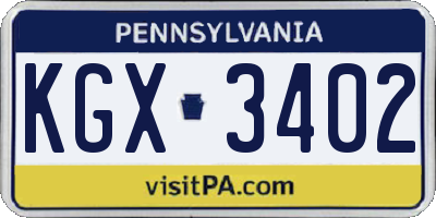 PA license plate KGX3402
