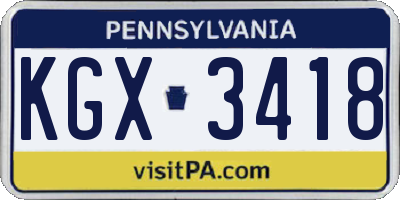 PA license plate KGX3418