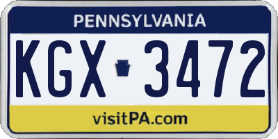 PA license plate KGX3472