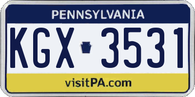 PA license plate KGX3531