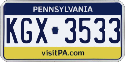 PA license plate KGX3533