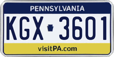 PA license plate KGX3601