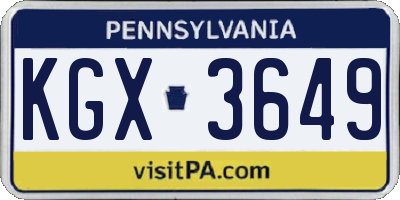 PA license plate KGX3649
