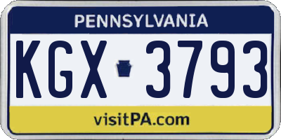 PA license plate KGX3793