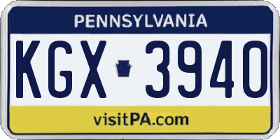 PA license plate KGX3940