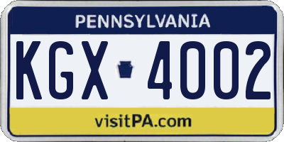 PA license plate KGX4002