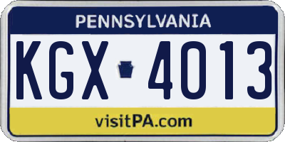 PA license plate KGX4013