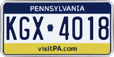 PA license plate KGX4018