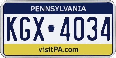 PA license plate KGX4034