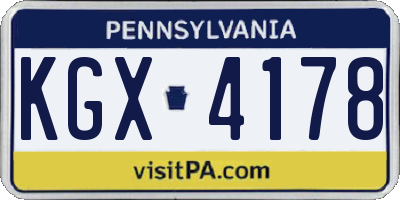 PA license plate KGX4178