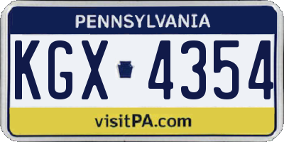 PA license plate KGX4354