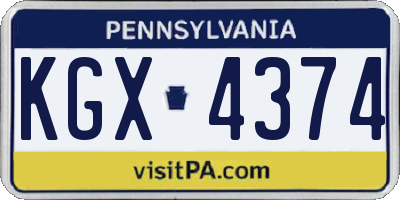 PA license plate KGX4374