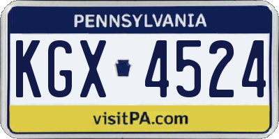 PA license plate KGX4524