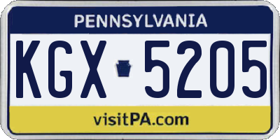 PA license plate KGX5205
