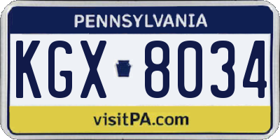 PA license plate KGX8034